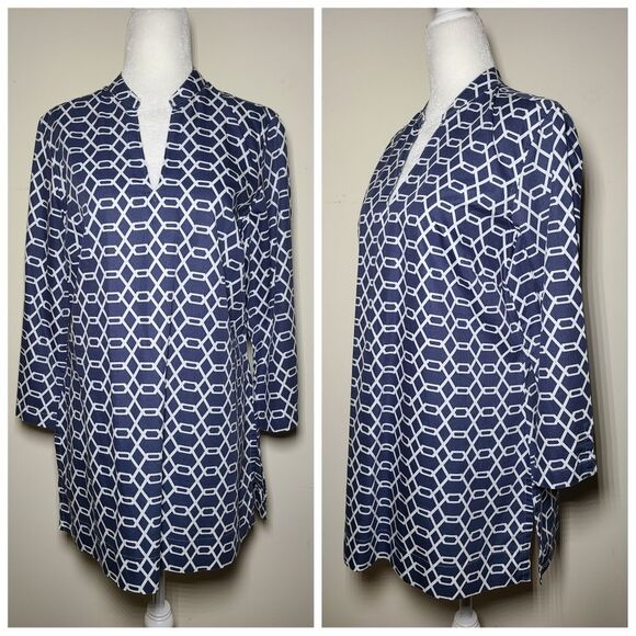 Brooks Brothers|100% Cotton Blue Geometric Tunic Top, MEDIUM - Picture 1 of 7